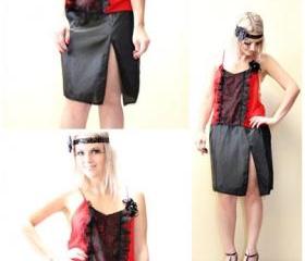 Flapper 1920s Vintage Slip Make Over Red and Black Roaring 20s
