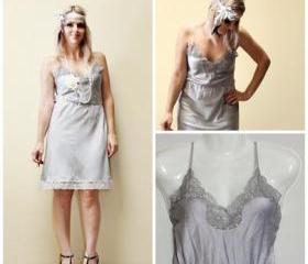 Flapper 1920s Vintage Slip Make Over hand dyed grey with beading Roaring 20s