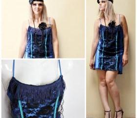 Flapper Blue and Black aqua Speakeasy Vintage Slip Make Over - one of a kind