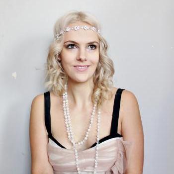 1920s rhinestone silver petal bridal headband
