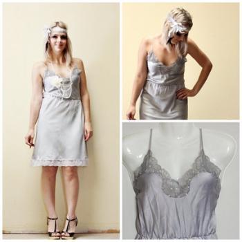Flapper 1920s Vintage Slip Make Over hand dyed grey with beading Roaring 20s