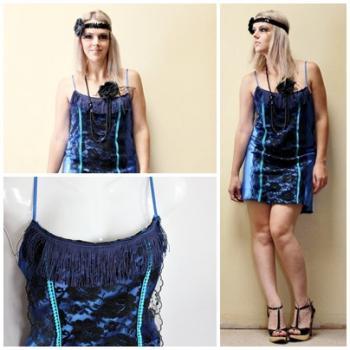Flapper Blue and Black aqua Speakeasy Vintage Slip Make Over - one of a kind