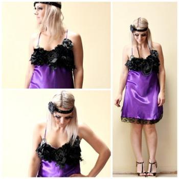 Flapper 1920s Vintage Slip Make Over Purple and Black Roaring 20s